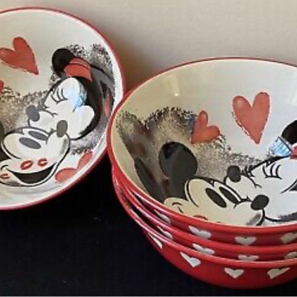 ❤️4 New Disney Mickey Minnie Mouse Valentines Hearts Love Kisses Tidbit Bowls 6" - Picture 4 of 7